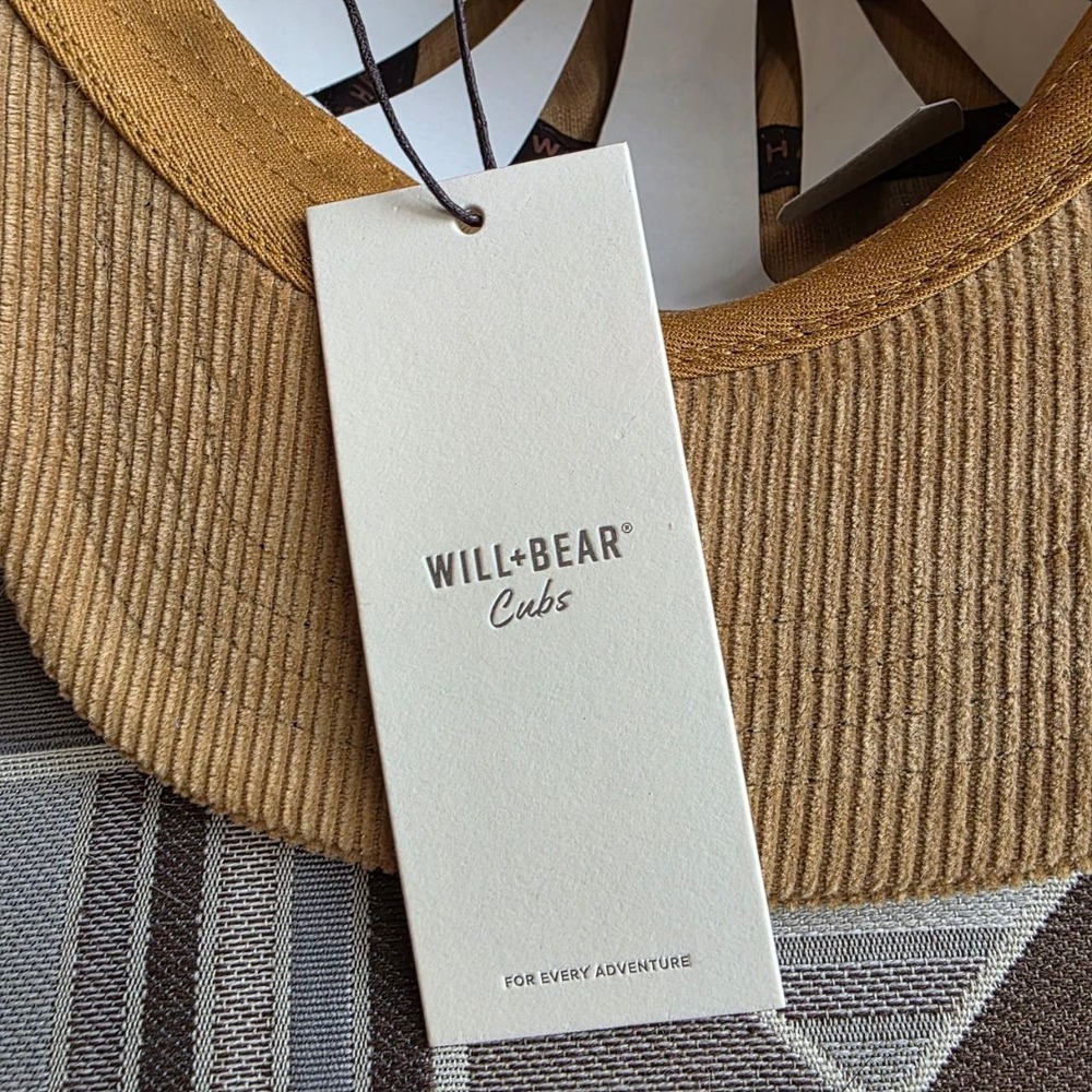 Will + Bear Cubs 5 Panel Hat Kids OS Tan Corduroy NEW Sustainable Camp Cap - Picture 3 of 4